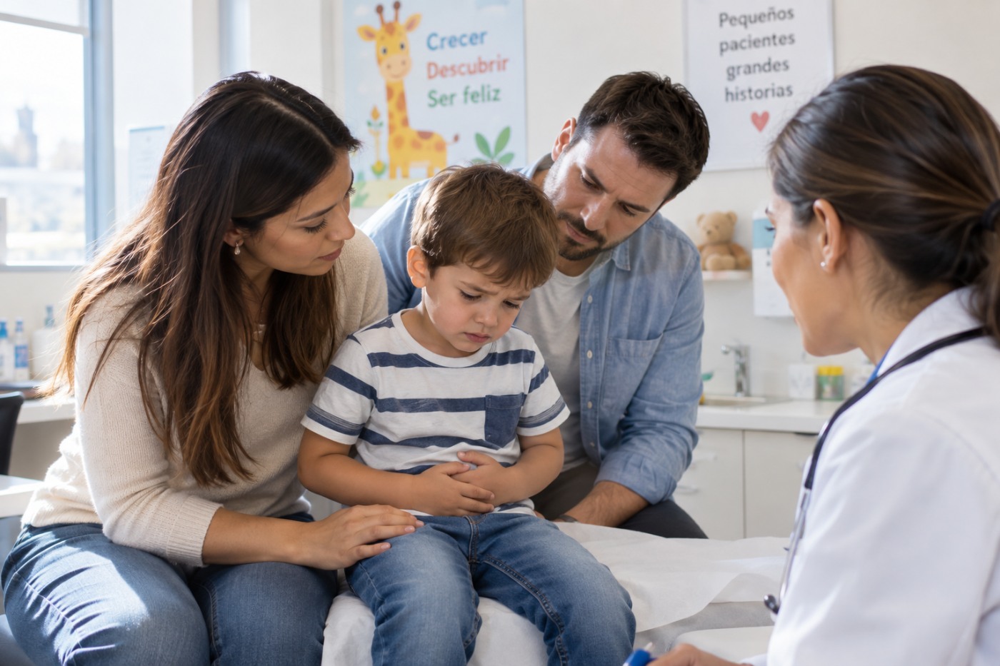 Imagen: niño con sus padres en consulta
